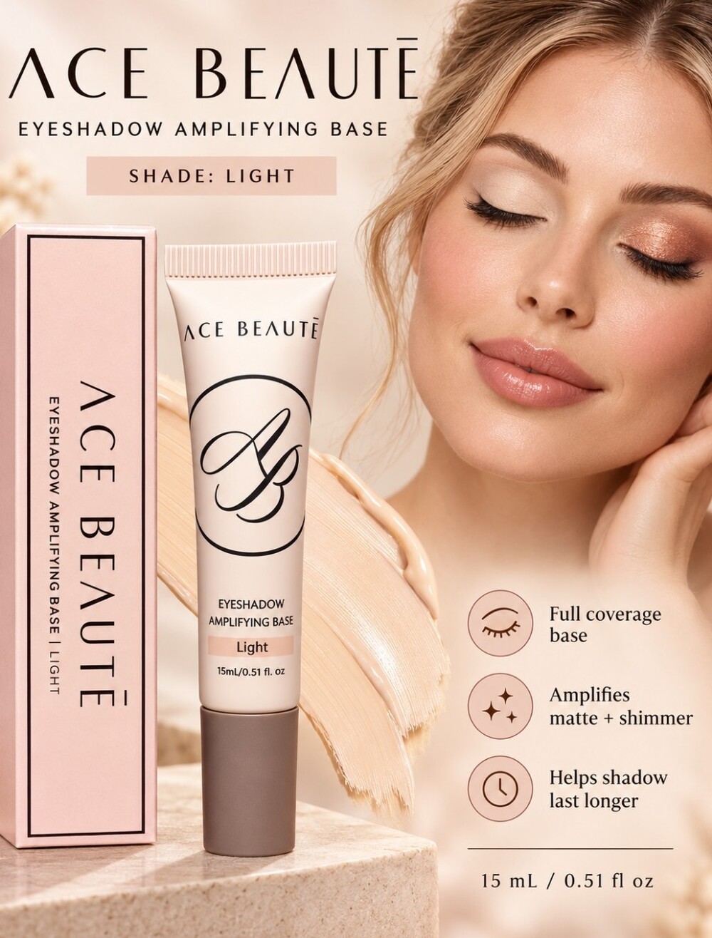 ACE BEAUTÉ Eyeshadow Amplifying Primer Base – Light